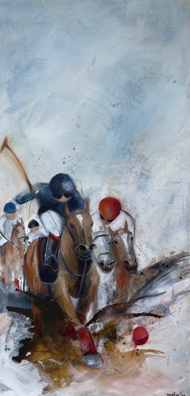 sport, people, Winter Polo I_2022, Acrylic on canvas, SGD 600, painting, Megha Nema
